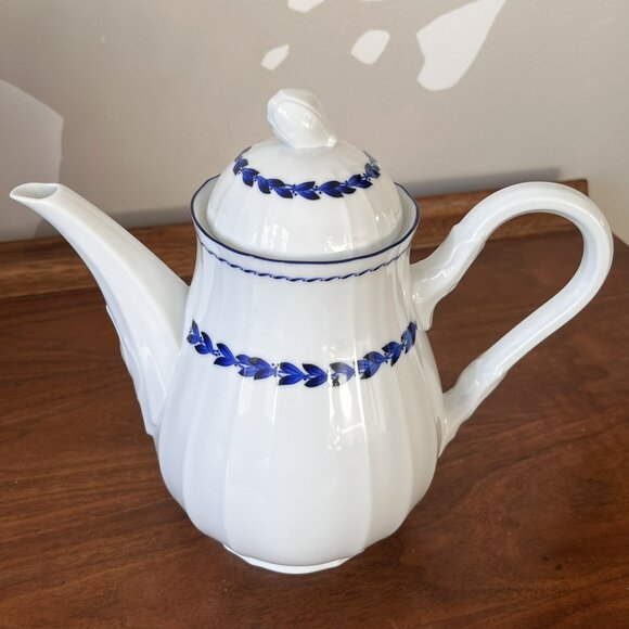 Noritake Simplicity In Blue Coffee Pot & Lid Japan Vintage '80s White Blue B132 - Picture 3 of 15
